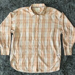 J.Crew women’s coral and light pink plaid button up